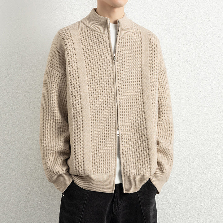 Herren Strickjacke mit modernem Zipper und strukturierter Oberfläche Echoarchiv