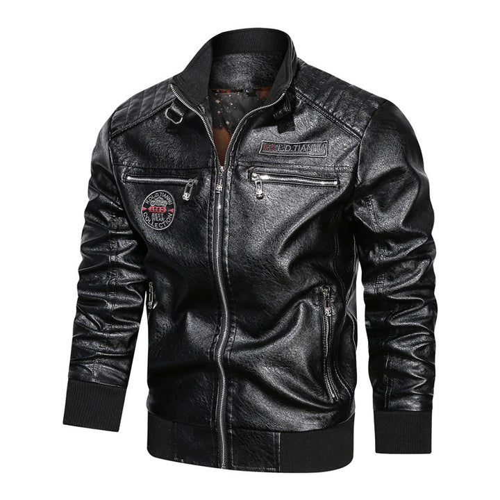 Herren Kunstleder-Bomberjacke im Vintage-Pilotblouson-Stil mit gesteppter Schulterpartie und Reißverschlusstaschen – Brevano