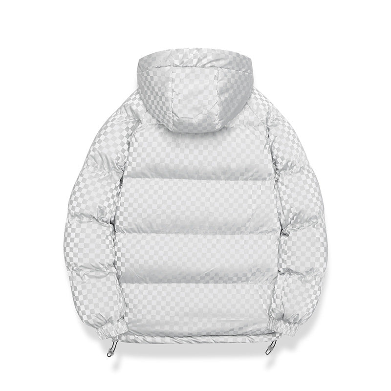 Herren Hochglänzende gesteppte Thermojacke mit Kapuze & Karo‑Struktur Echoarchiv