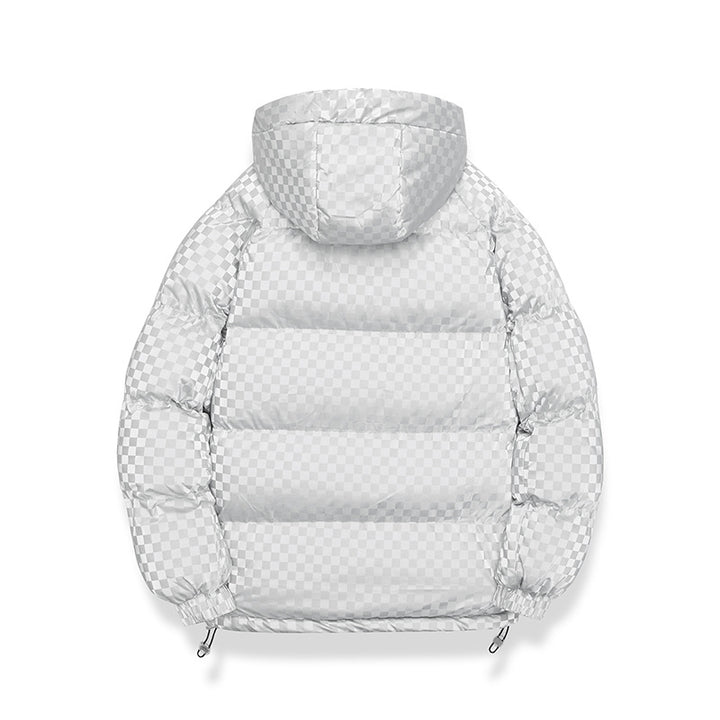 Herren Hochglänzende gesteppte Thermojacke mit Kapuze & Karo‑Struktur Echoarchiv