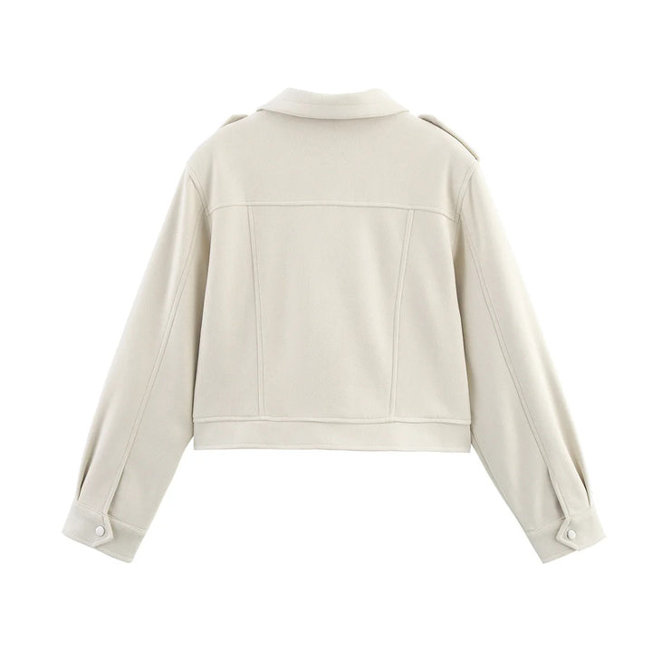 Damen cropped Fieldblouson mit Schulterklappen, großen Pattentaschen und mittiger Reißverschluss – Célinea