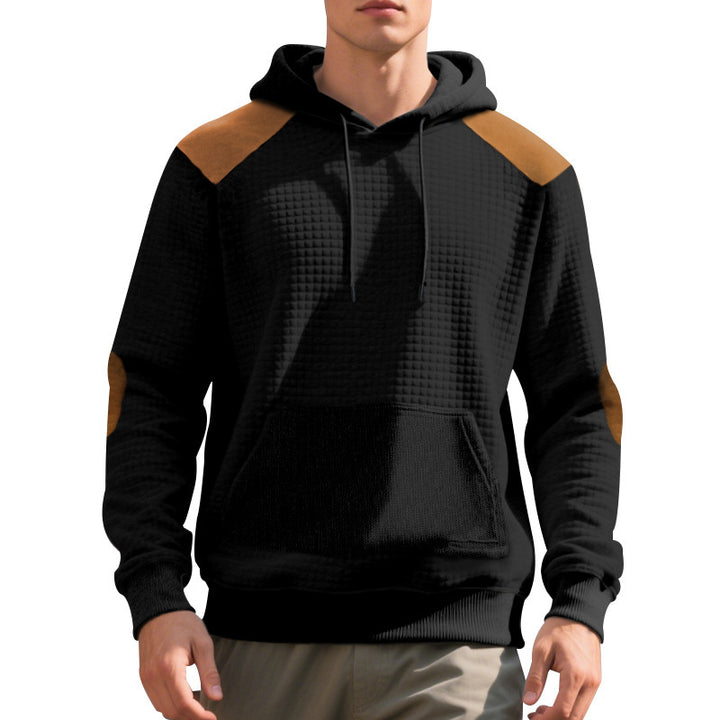Herren stylischer Kapuzenpullover mit strukturiertem Material und Leder-Akzenten Echoarchiv