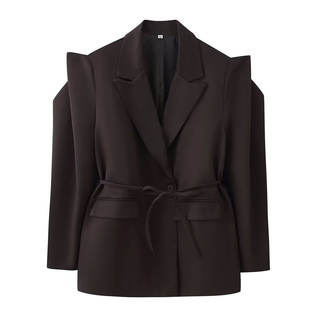 Damen Blazer mit Schulter-Cutouts, Taillengürtel und Ein-Knopf-Verschluss Echo Archiv