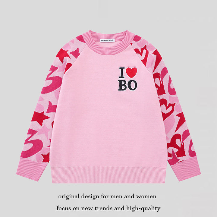 Damen Strickpullover mit Raglanärmeln, Statement-Jacquardärmeln und geripptem Saum Echoarchiv