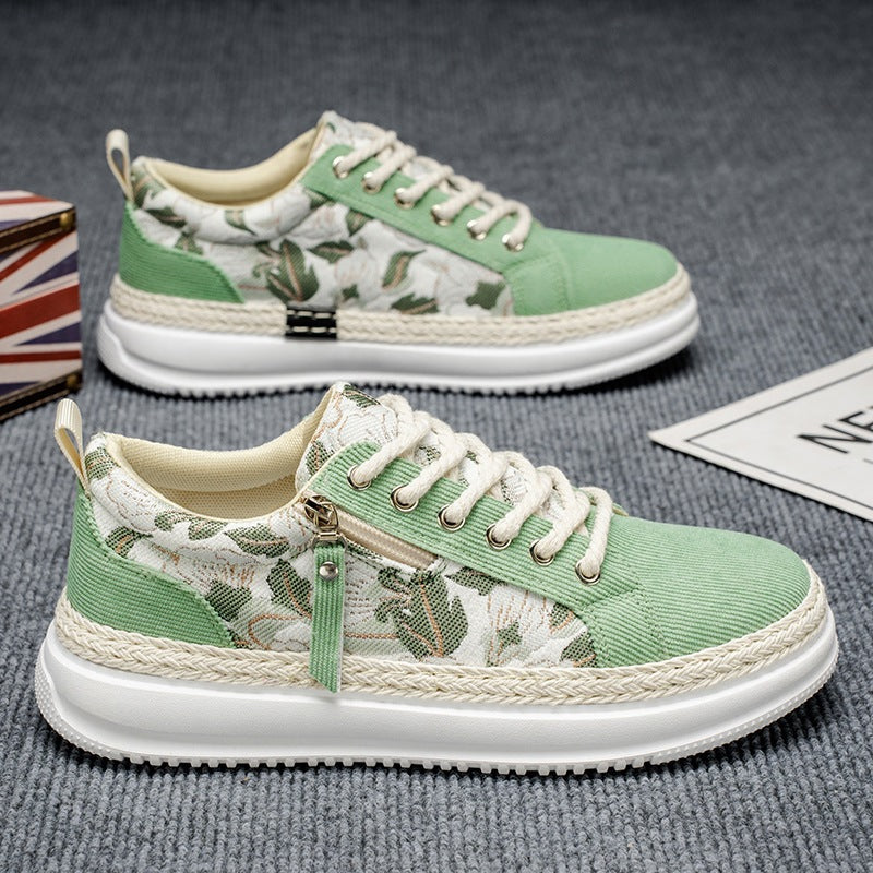 Damen gestickte Espadrille-Plateau-Sneaker mit floralem Jacquard, geflochtener Kordelsohle und gepolstertem Innenfutter Echo Archiv