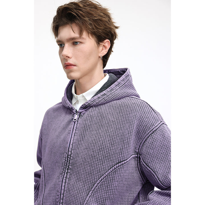 Herren Oversize-Waffelstruktur-Kapuzenjacke mit durchgehendem Reißverschluss Echo Archiv