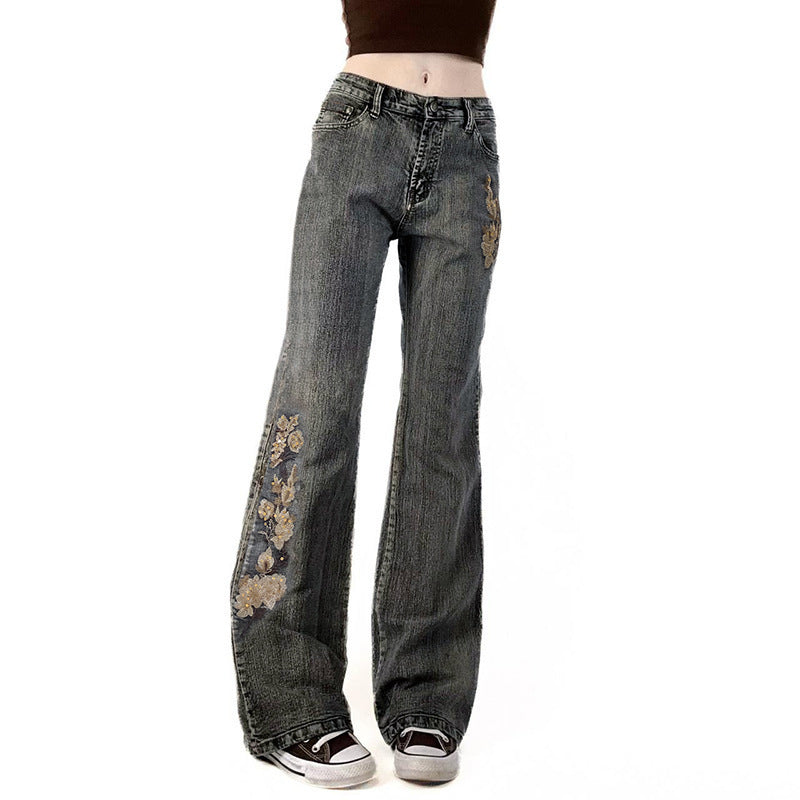 Damen Flared Jeans mit floralem Stickdesign Echo Archiv