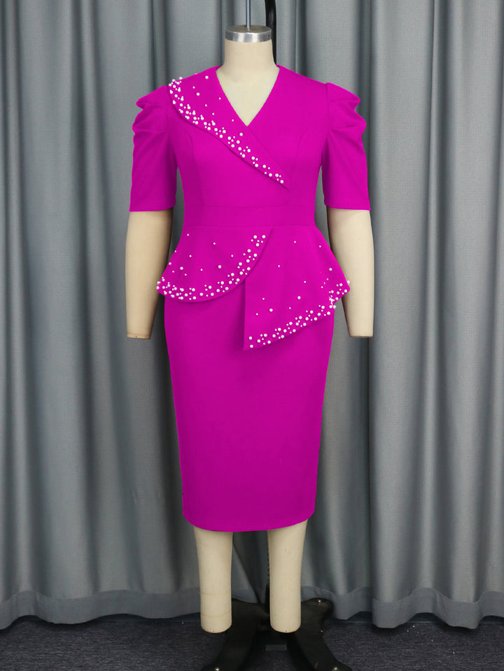 Damen figurbetontes Wickelkleid mit Rüschen und Perlenakzenten Echo Archiv
