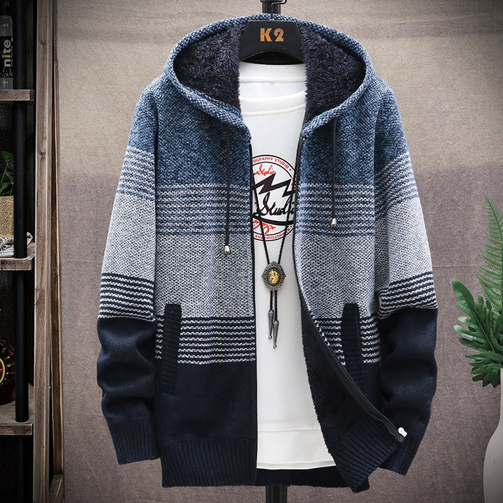 Herren Sportliche Kapuzenjacke mit warmem Innenfutter und modischem Streifenmuster Echoarchiv