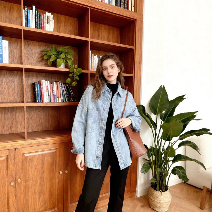 Damen nan oversized Jeanshemd mit aufgesetzten Brusttaschen, leichter Baumwoll-Denim und abgerundetem Saum Echo Archiv