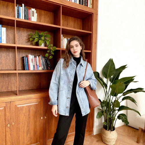 Damen nan oversized Jeanshemd mit aufgesetzten Brusttaschen, leichter Baumwoll-Denim und abgerundetem Saum Echo Archiv