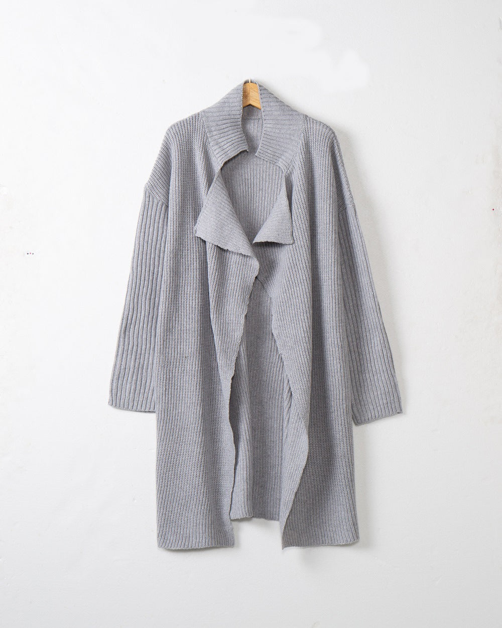 Damen langer offener Rippstrick-Cardigan mit weitem Schalkragen Echo Archiv