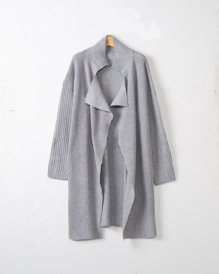Damen langer offener Rippstrick-Cardigan mit weitem Schalkragen Echo Archiv