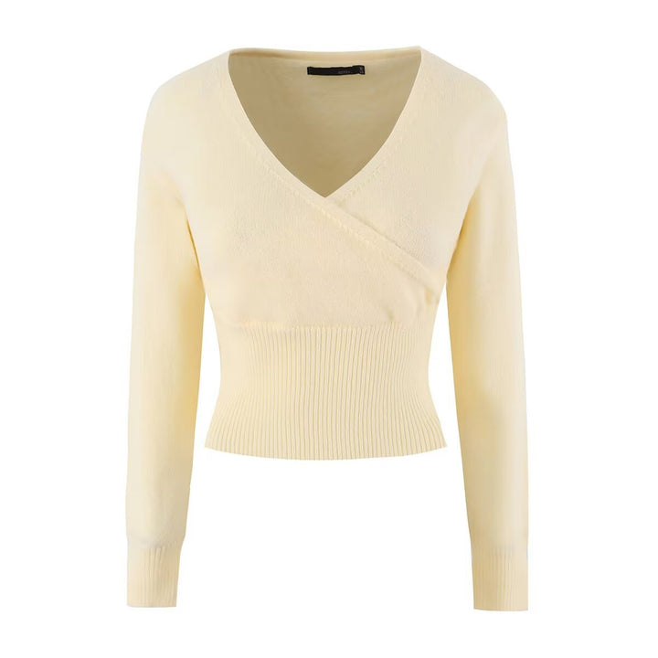 Damen Feines Wickel-Stricktop mit tailliertem Rippbund Echo Archiv