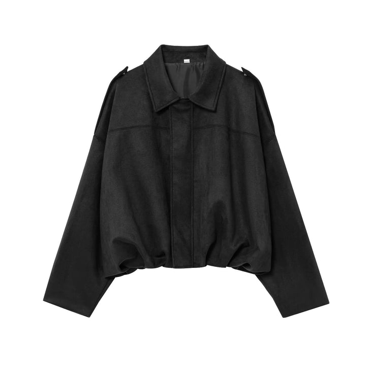 Damen Gekürzte Wildlederoptik-Blousonjacke mit Taillen-Smock und Schulterpatten Echo Archiv