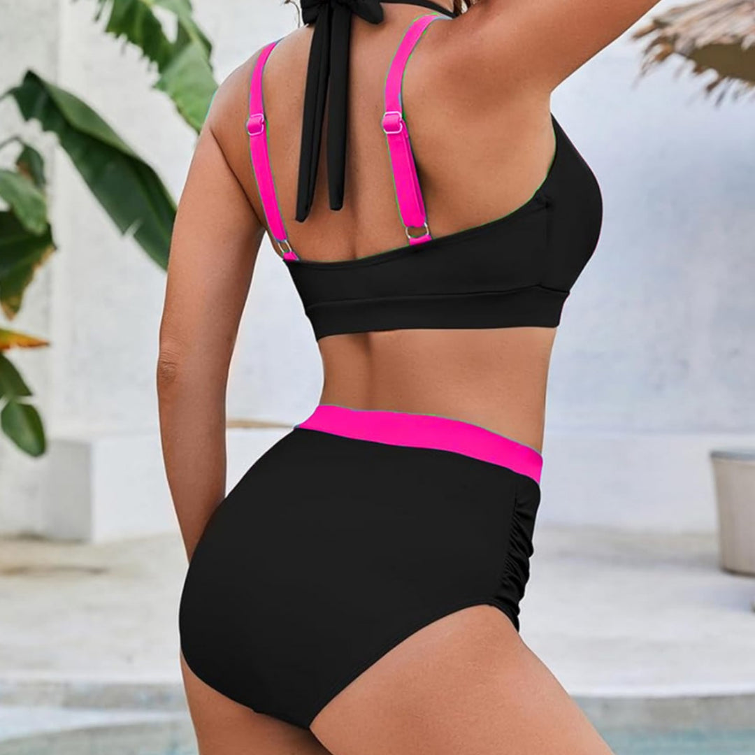 Damen Sportliches Hochbund-Bikini-Set mit asymmetrischem Schnitt Echo Archiv