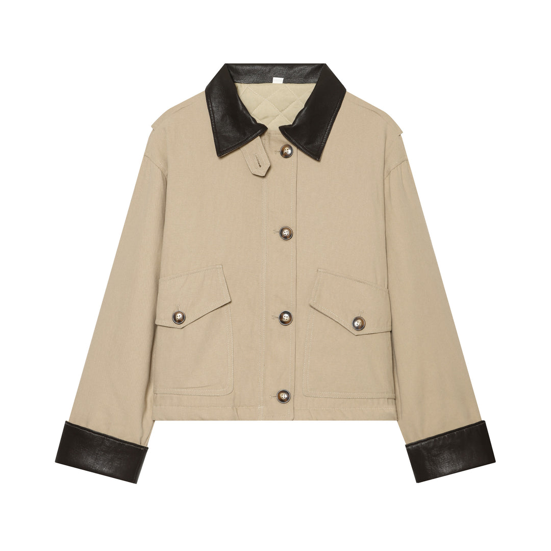 Damen Cropped Utility‑Jacke mit gesteppter Innenseite und kontrastierendem Lederkragen Echo Archiv