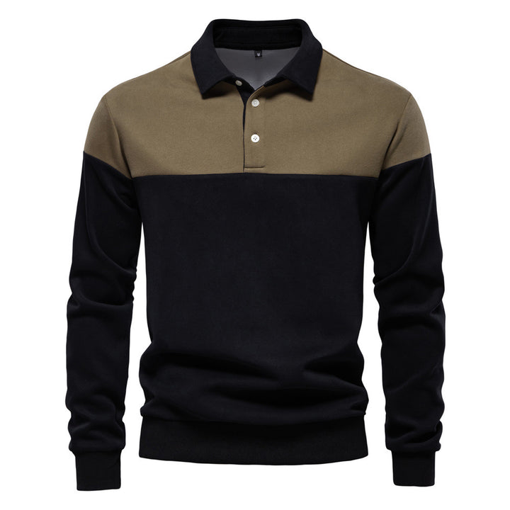 Herren nan sportlich-elegantes Langarm-Polo im Rugby-Stil mit kontrastierendem Kragen und breitem Brustpaneel Echo Archiv