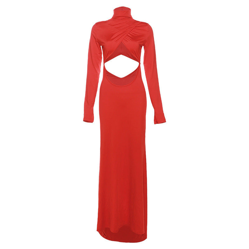 Damen figurbetontes Maxikleid mit asymmetrischem Cut-Out und hochgeschlossenem Kragen Echo Archiv