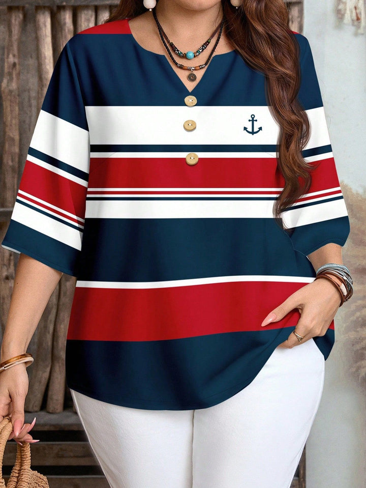 Damen lässiges Marine-Look Oberteil mit Knopfleiste Echo Archiv