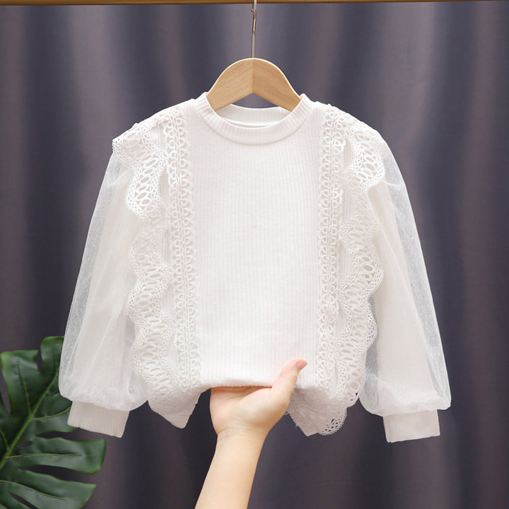 Mädchen Sweatshirt mit eleganten Rüschendetails und transparenten Tüllärmeln Echo Archiv