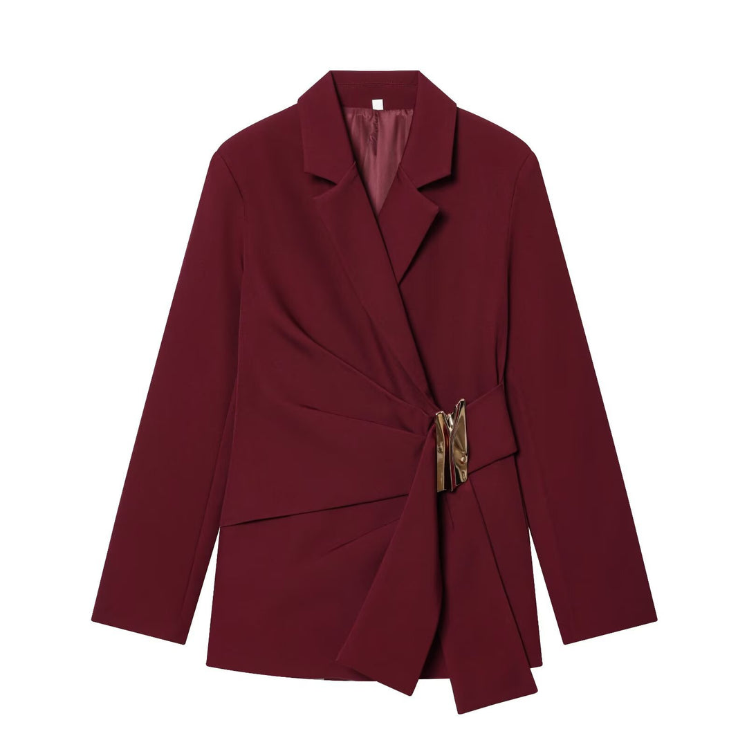 Damen Zweiteiliges Wickelblazer- und Palazzo-Anzugset mit Ziergürtel Echo Archiv