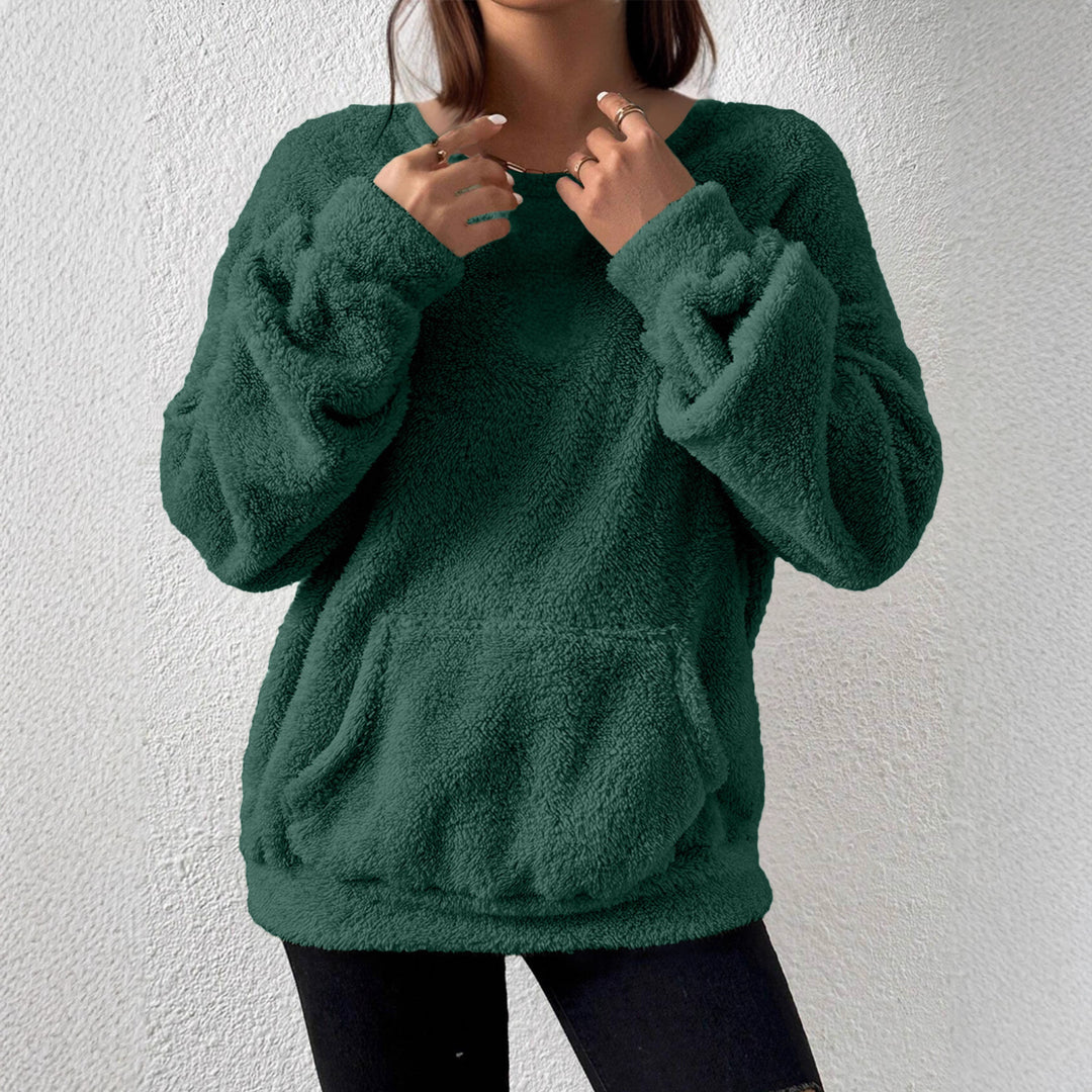 Damen Kuscheliger Teddy-Fleece-Pullover mit Kängurutasche – Mavelle