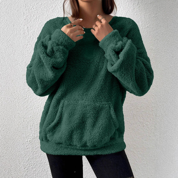 Damen Kuscheliger Teddy-Fleece-Pullover mit Kängurutasche – Mavelle
