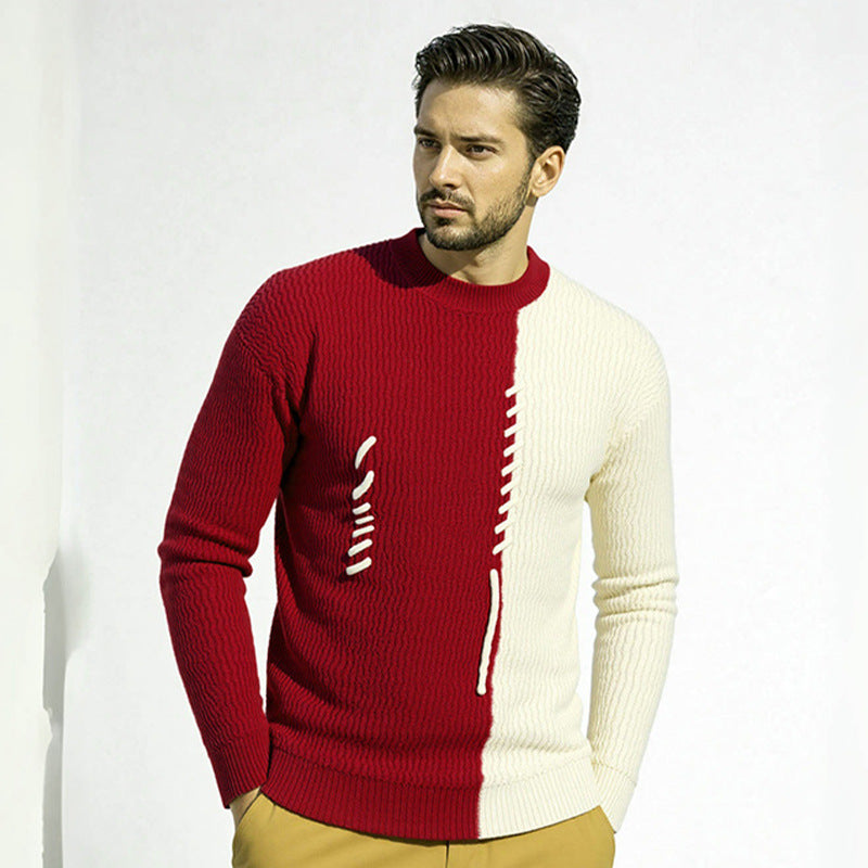 Herren Pullover mit kreativem Strukturdesign und Kontraststreifen Echoarchiv