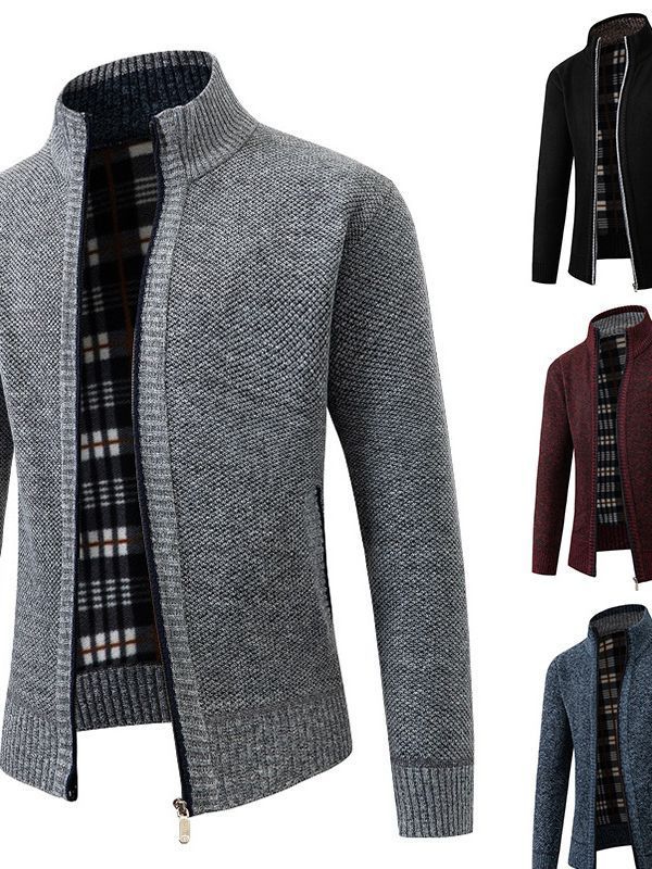 Herren modische Strickjacke mit innovativer Struktur und warmem Futter Echoarchiv