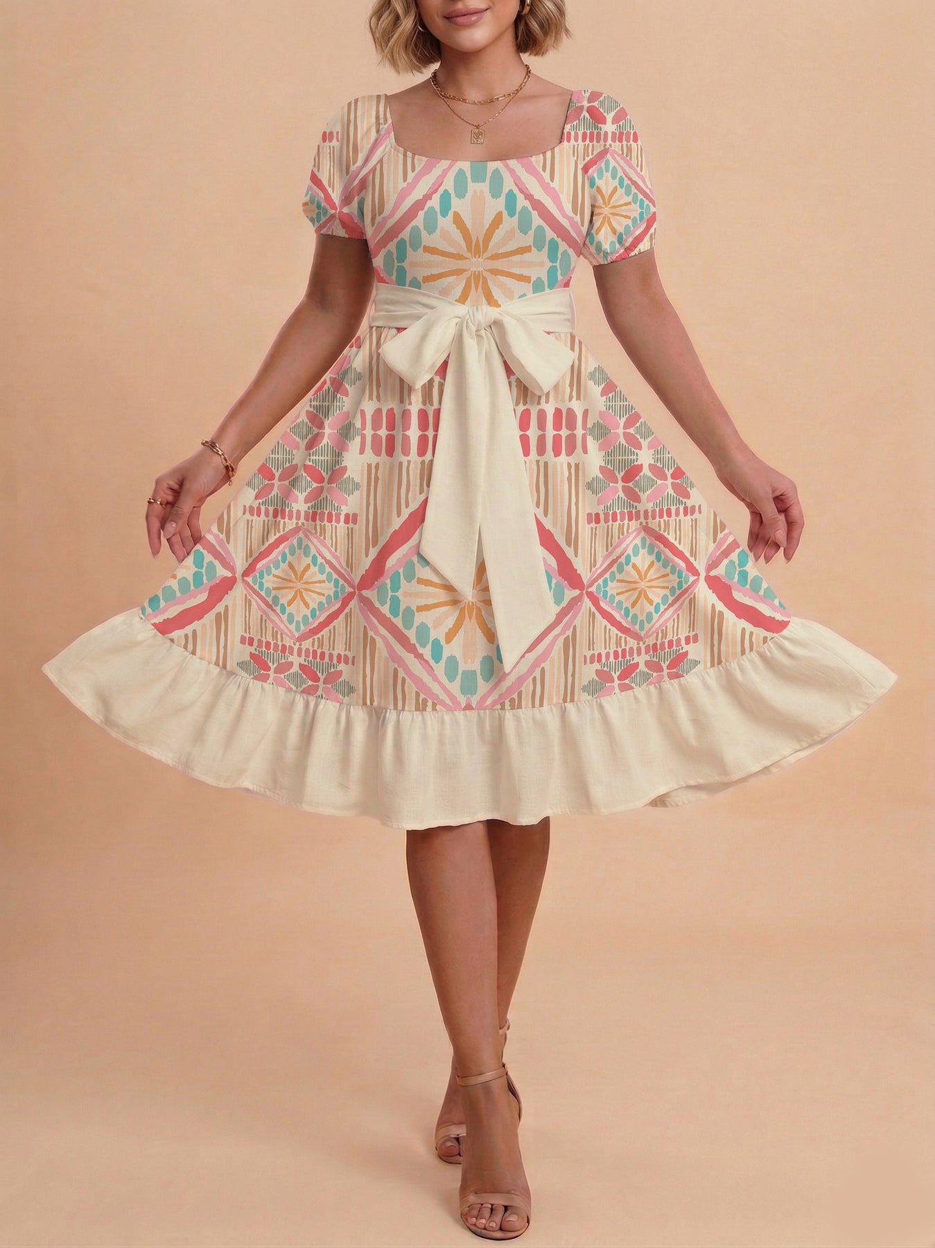 Damen Kleid mit tailliertem Schnitt und verspieltem Blumenmuster Echo Archiv