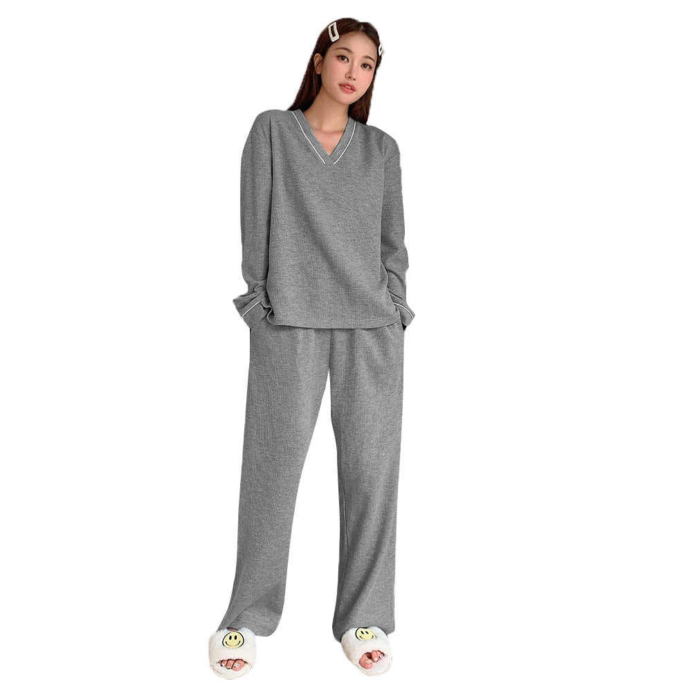 Damen gemütliches V-Neck Lounge-Set mit weitem Palazzohose-Schnitt aus weichem Jersey – Élanora
