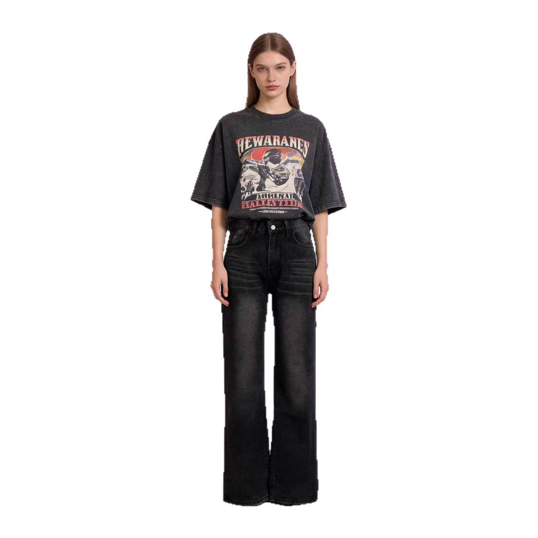 Damen nan hochgeschnittene Jeans mit schmaler Hüftpassform und weitem Schlag im Retro-Stil Echo Archiv