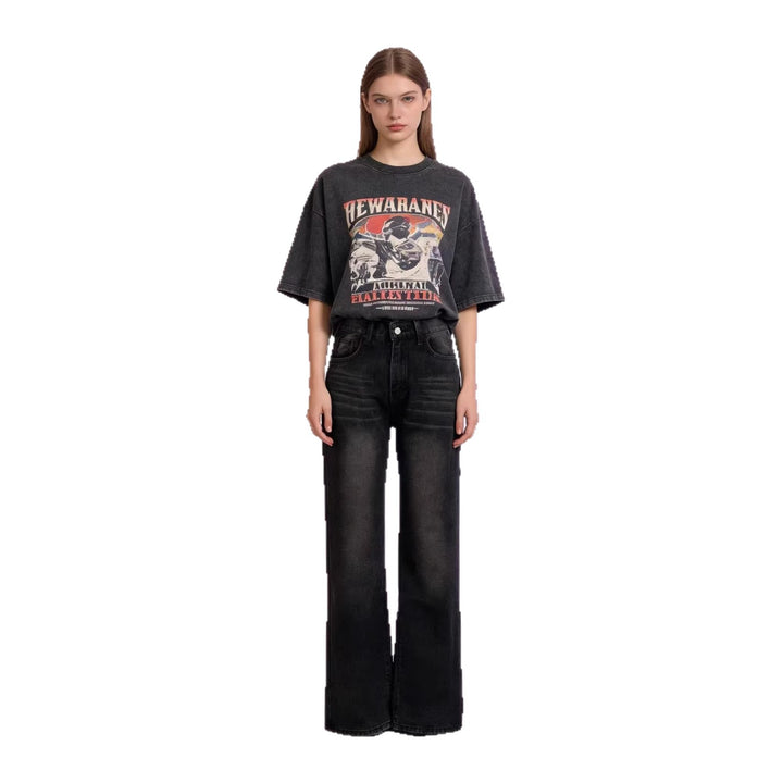 Damen nan hochgeschnittene Jeans mit schmaler Hüftpassform und weitem Schlag im Retro-Stil Echo Archiv