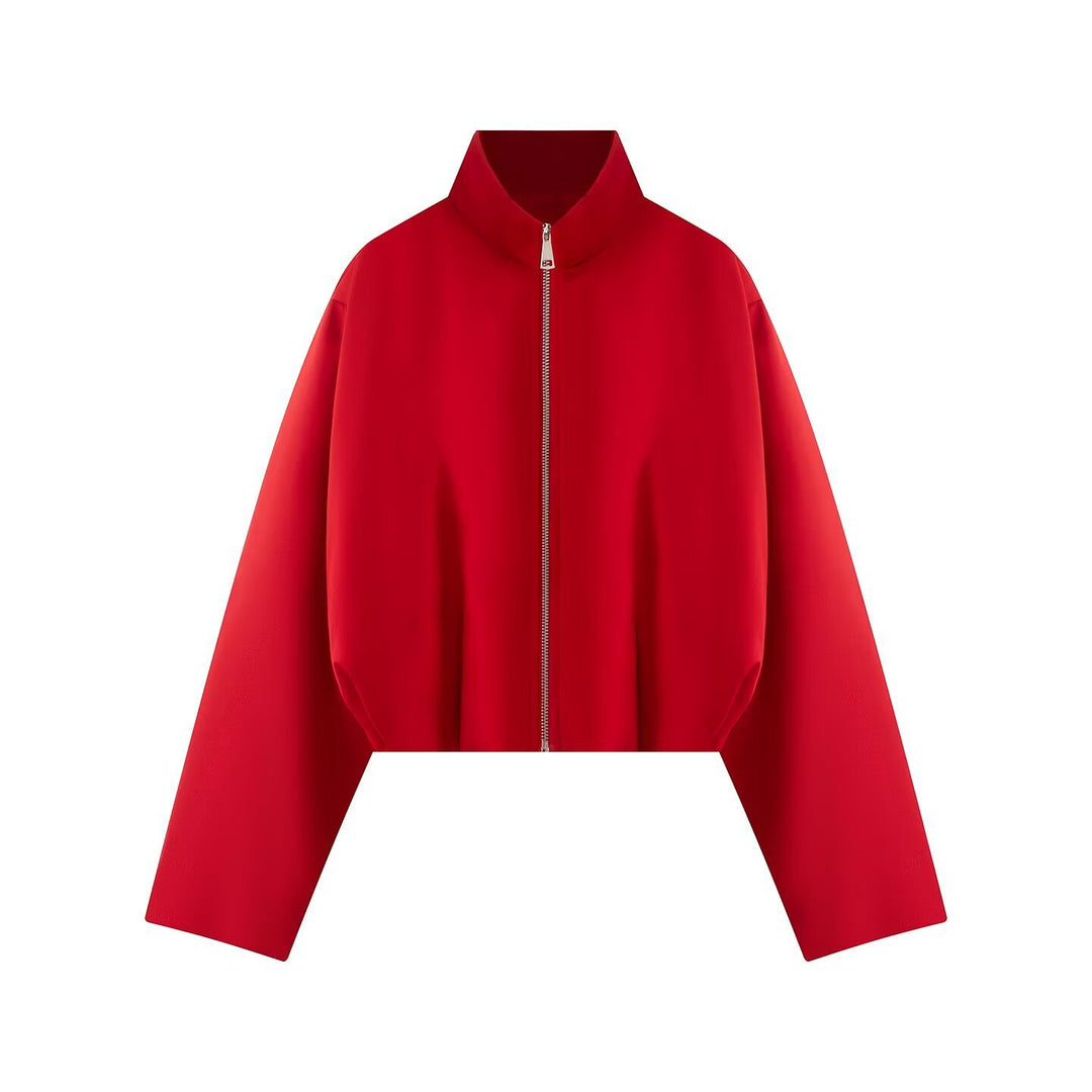 Damen Kurze Boxy-Jacke mit hohem Stehkragen, durchgehendem Reißverschluss und Oversize-Ärmeln Echoarchiv