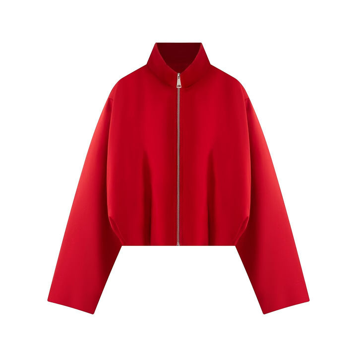 Damen Kurze Boxy-Jacke mit hohem Stehkragen, durchgehendem Reißverschluss und Oversize-Ärmeln Echoarchiv