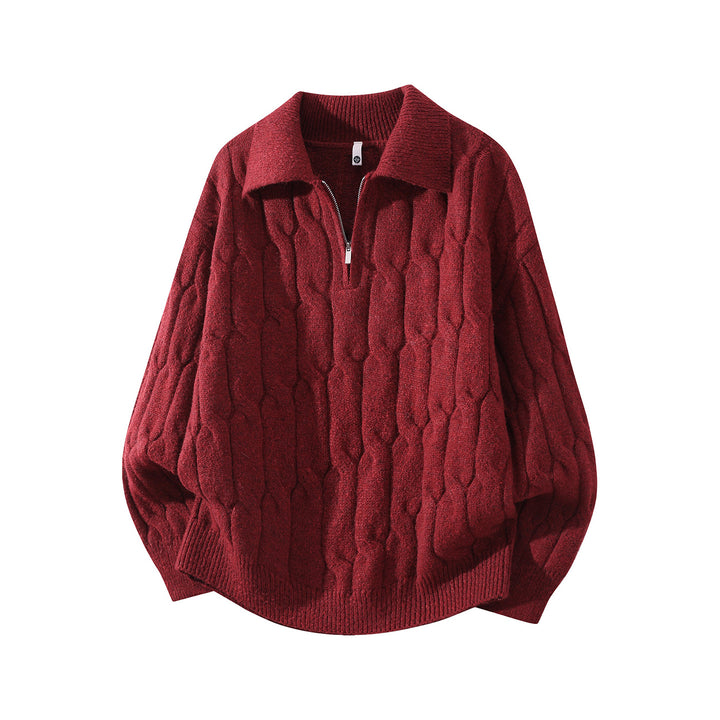 Unisex Oversize Zopfstrickpullover mit Halbreißverschluss und Hemdkragen Echoarchiv