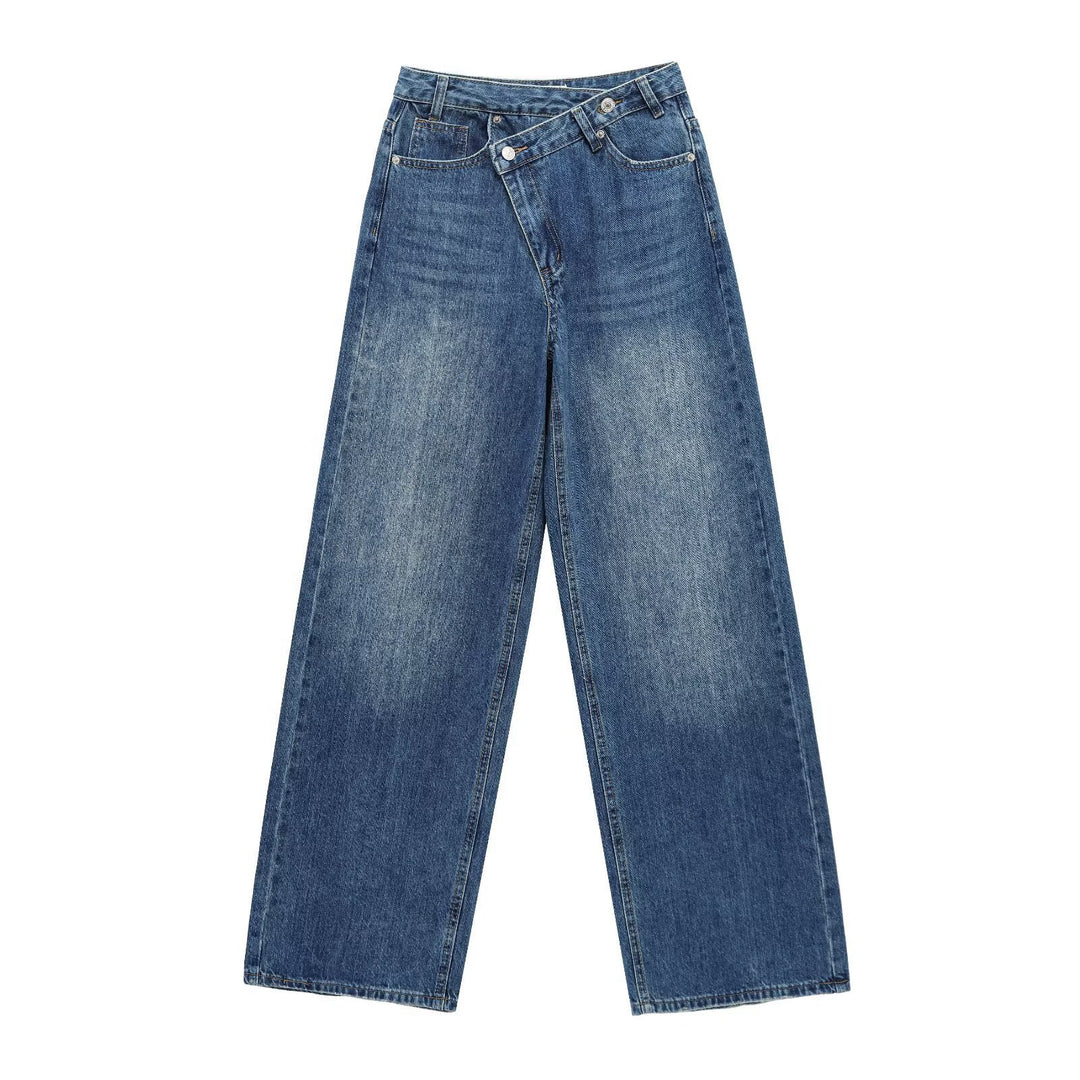 Damen weit geschnittene Jeans mit asymmetrischem Knopfverschluss und hohen Taillen Echo Archiv