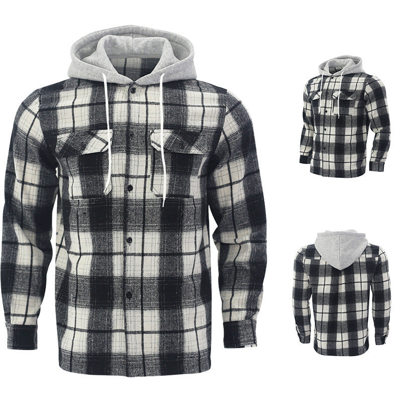 Herren Karierte Hemdbluse mit Kapuze und Taschen Echoarchiv