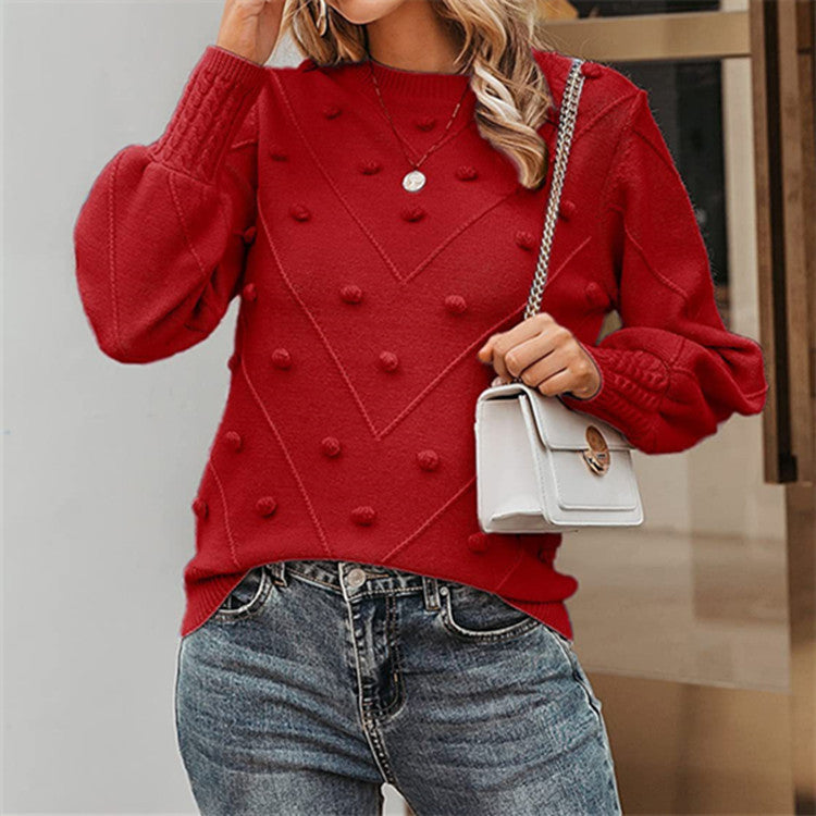 Damen nan gerippter Bobble-Pullover mit Ballonärmeln und Rundhalsausschnitt Echo Archiv
