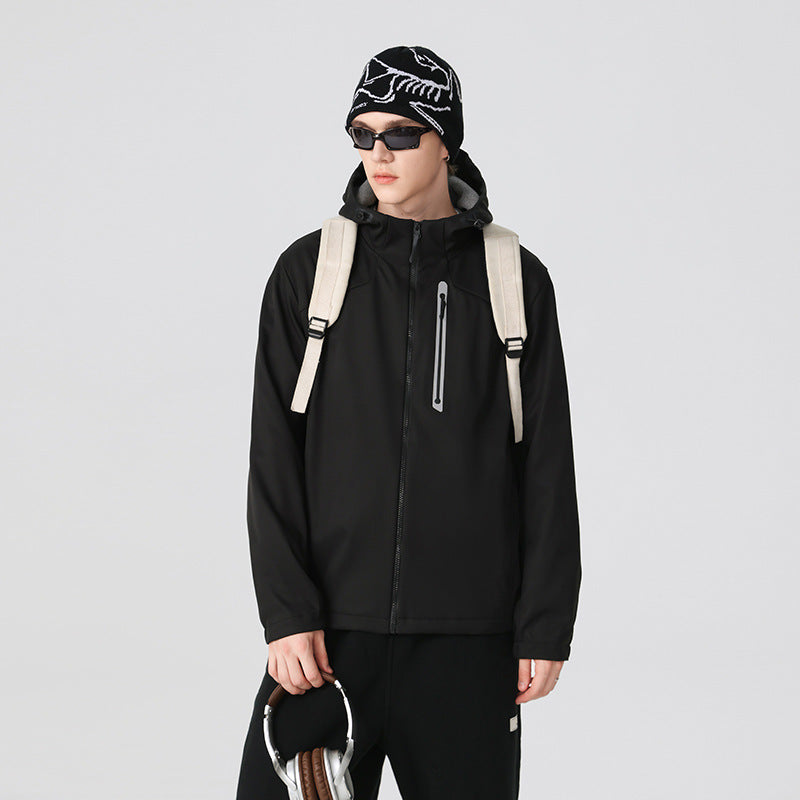 Herren Wasserdichte Softshell-Outdoorjacke mit verstellbarer Kapuze, verschweißten Reißverschlüssen und reflektierender Brusttasche Echo Archiv