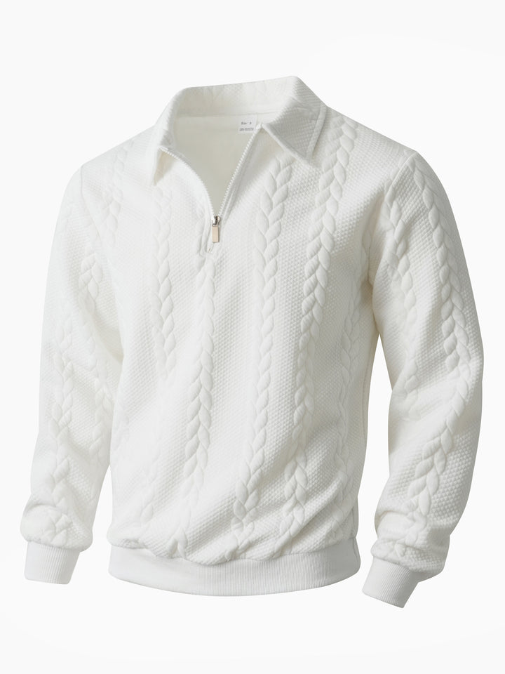 Herren nan Halbzip-Pullover mit Kentkragen, Zopfstrickstruktur und geripptem Saum Echo Archiv