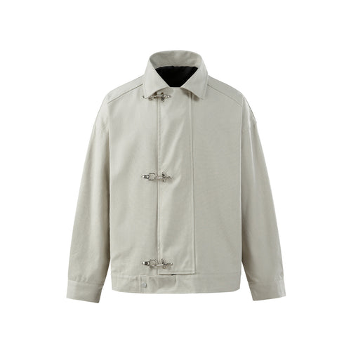 Herren Oversize Canvas-Jacke mit markanten Metallhakenverschlüssen Echoarchiv