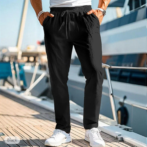 Herren lässige Leinenmisch-Joggerhose mit Kordelzug, angeschrägten Eingrifftaschen und schmalem Knöchelabschluss – Sorevano
