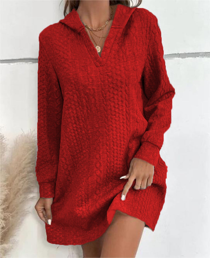 Damen Lässiges Strukturiertes Kapuzen‑Strickkleid im Tunika‑Schnitt Echoarchiv
