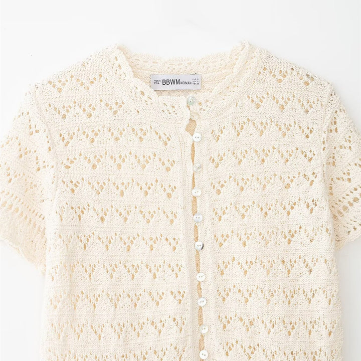 Damen feine Kurzarm-Bluse mit romantischem Spitzenmuster Echo Archiv