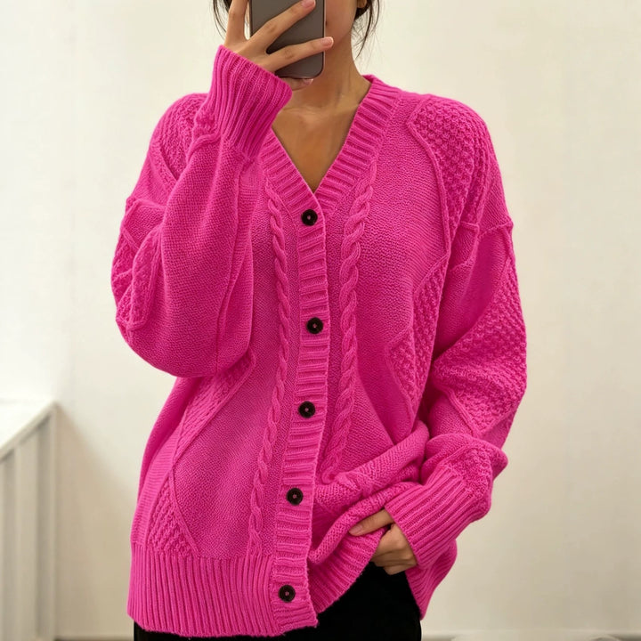 Damen Oversize Strickcardigan mit Zopf- und Strukturdetails – Veloura