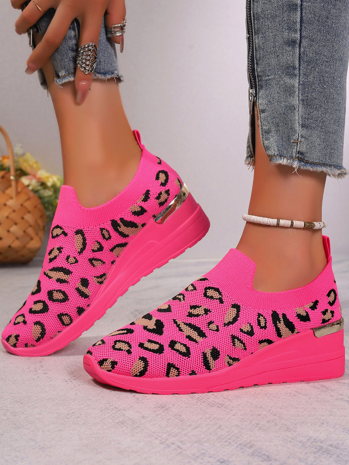 Damen  Sock-Sneaker mit elastischem Strickoberteil Leopardmuster und keilprofilsohle Echo Archiv