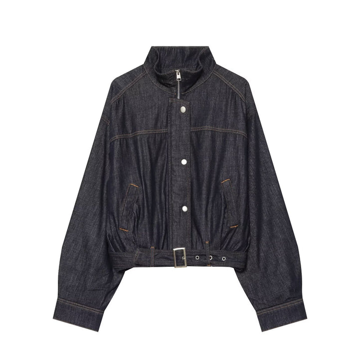 Damen Jeans-Cropped-Blouson mit Taillengürtel und hohem Stehkragen Echo Archiv