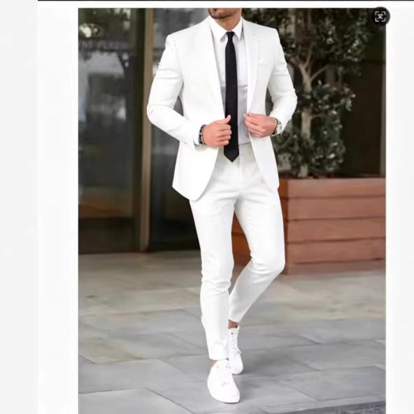 Herren nan tailliertes Anzugset aus leichtem Stretch-Twill mit Ein-Knopf-Sakko und Flat-Front-Hose Echo Archiv